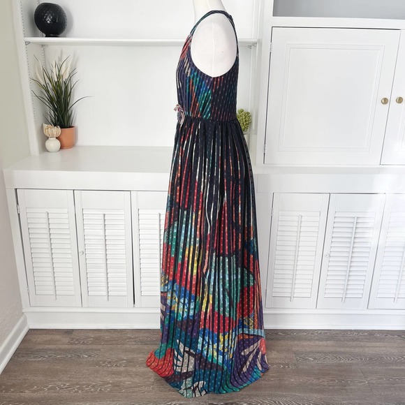 Anthropologie Geisha Designs Kalinka Pleated Floral Stripe Maxi Dress Size S/4 - Picture 3 of 7